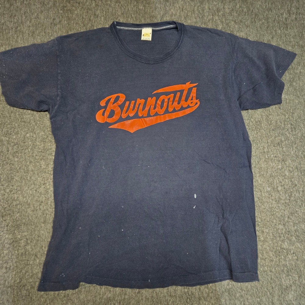 Vintage 70s Russell Athletic Gold Tag T Shirt Mens XL Blue Burnouts USA